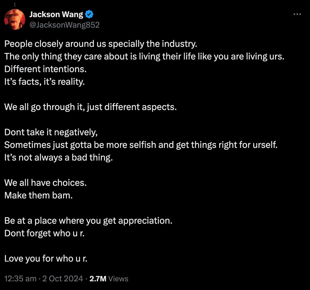 bambam状态低迷引担忧！王嘉尔发长文力挺！