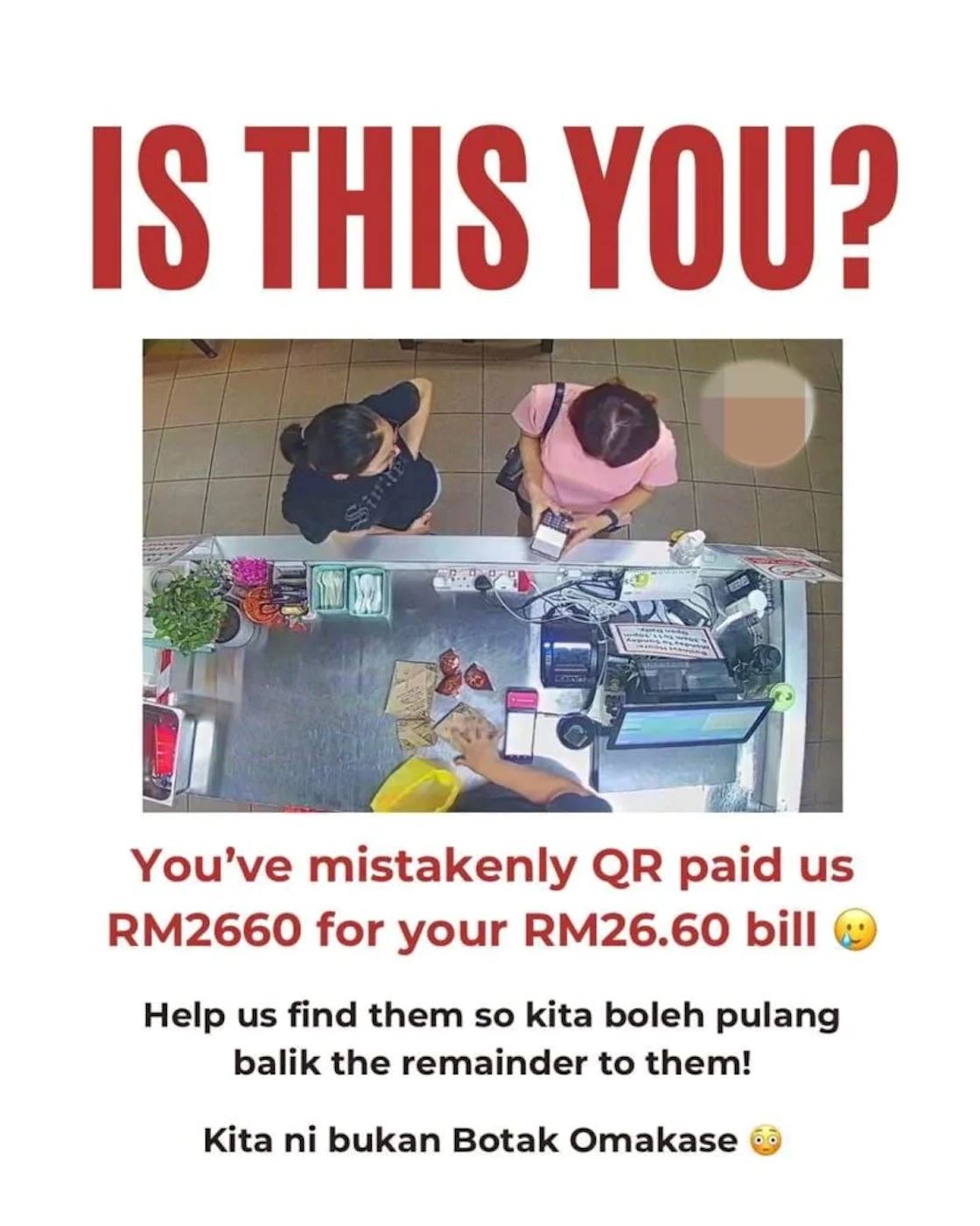 who are you? pj eatery looking for diner who accidentally paid rm2.6k for rm26 nasi lemak