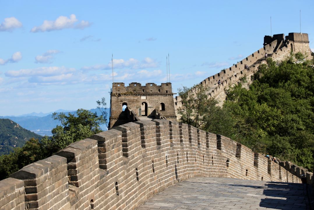 A shot of a great wall structure in China