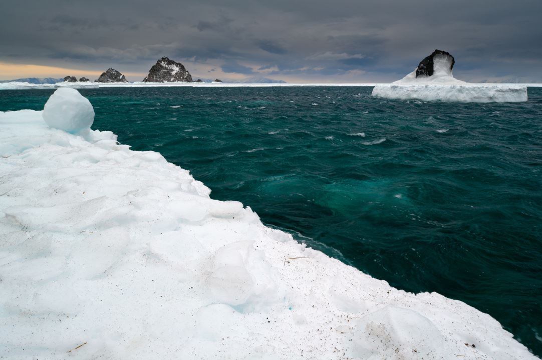 Sea waters with blocks of ice