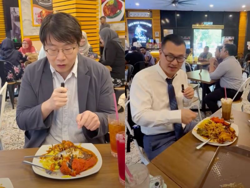 chinese journalists impress with their fluent malay while enjoying nasi kandar, capturing m’sians attention