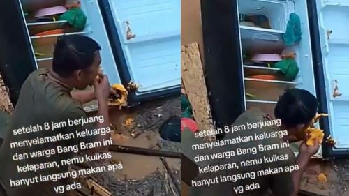 [video] video viral dari sumatera, lelaki kelaparan terpaksa hidup dengan isi peti sejuk yang hanyut!