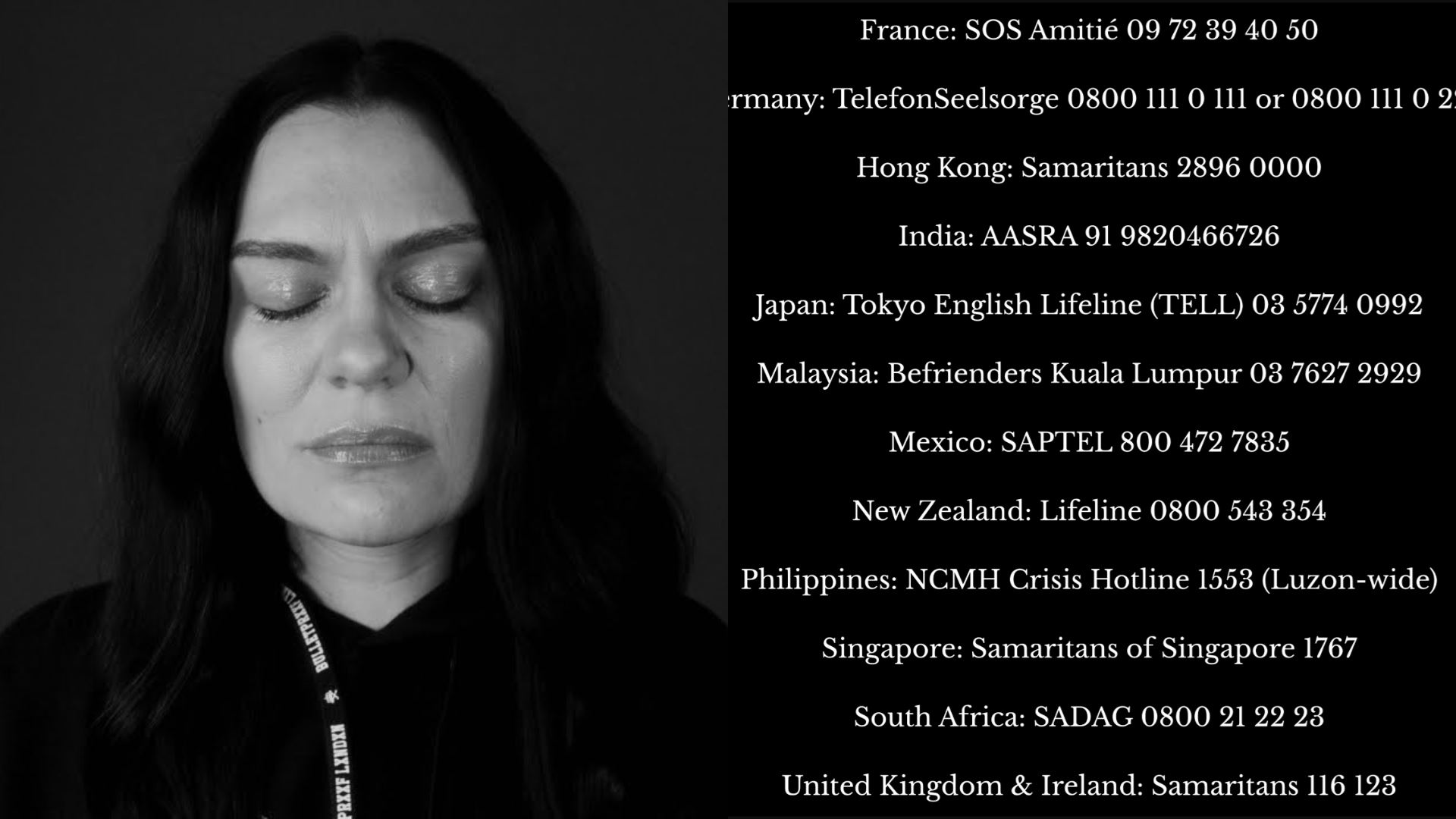 jessie j tonjolkan sokongan kesihatan mental, sertakan nombor bantuan di beberapa negara dalam video muzik terbaru.. malaysia pun ada!