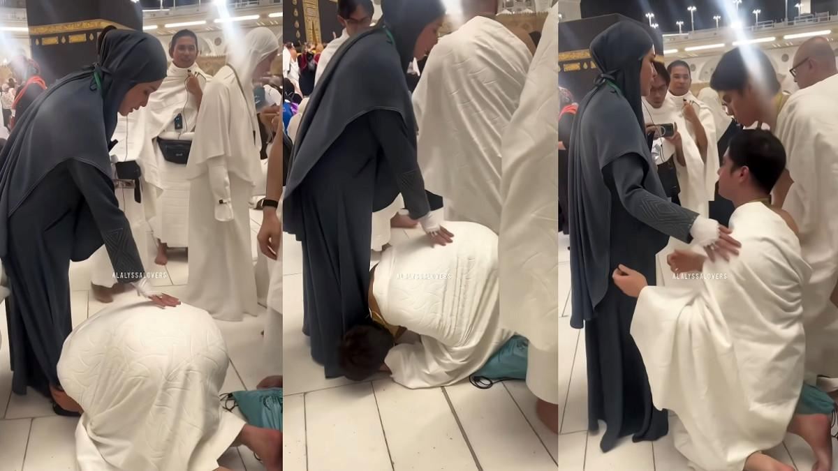 al ghazali & el rumi tunjuk bakti dalam ibadah umrah, sujud dan cium kaki maia estianty di depan kaabah