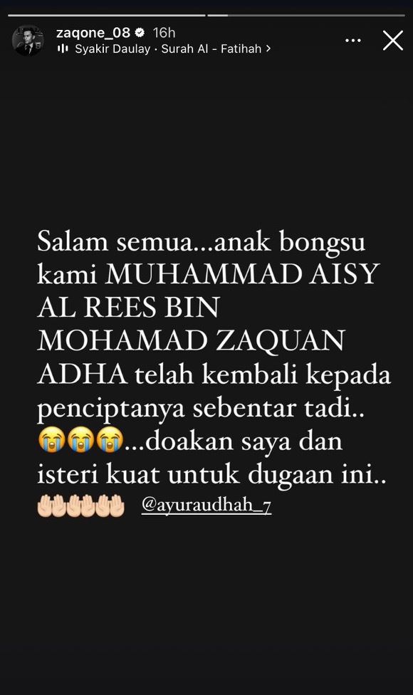 jenazah anak bongsu ayu dan zaquan selamat dikebumikan