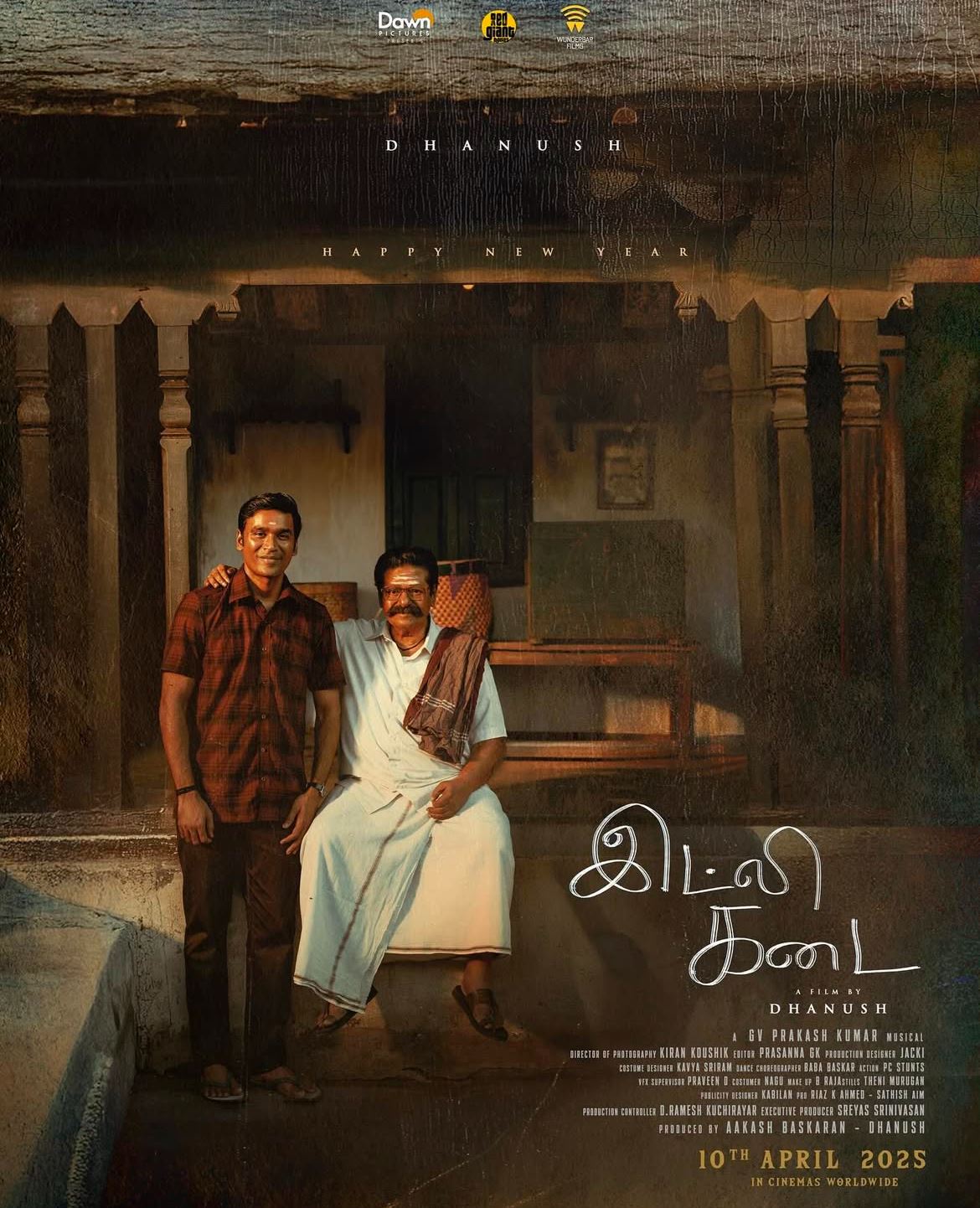 dhanush unveils first look of his new directorial venture, idli kadai
