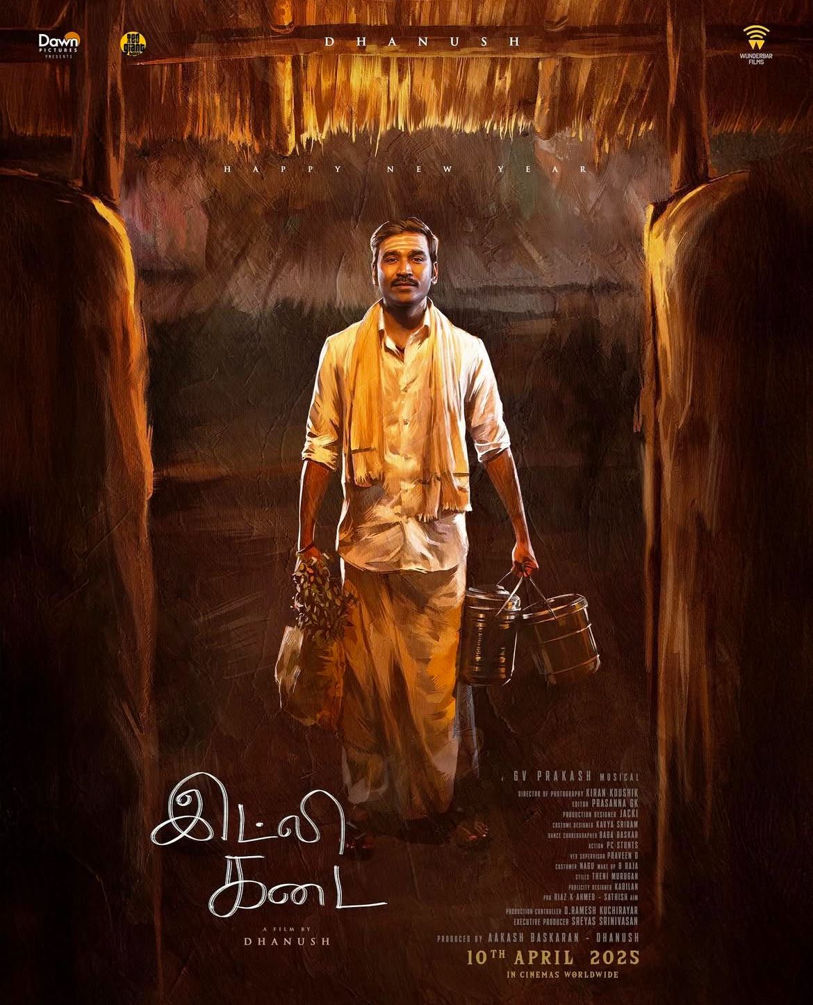 dhanush unveils first look of his new directorial venture, idli kadai