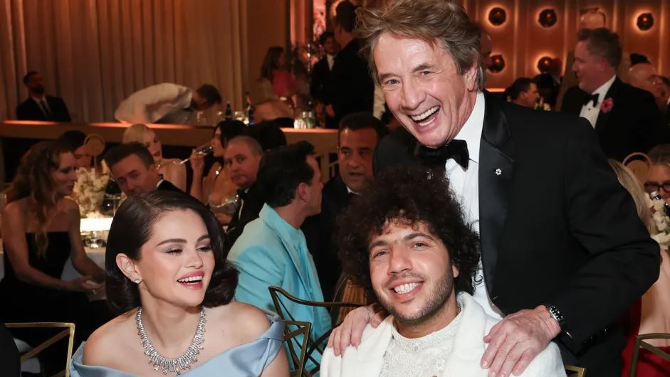 selena gomez flaunts engagement ring to martin short at the 2025 golden globes