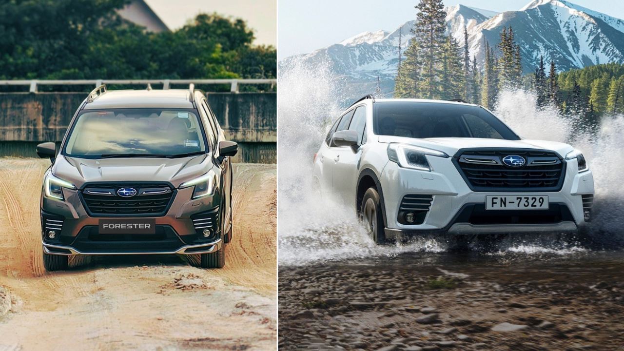 Subaru Forester SUV driving on a dirt road and river