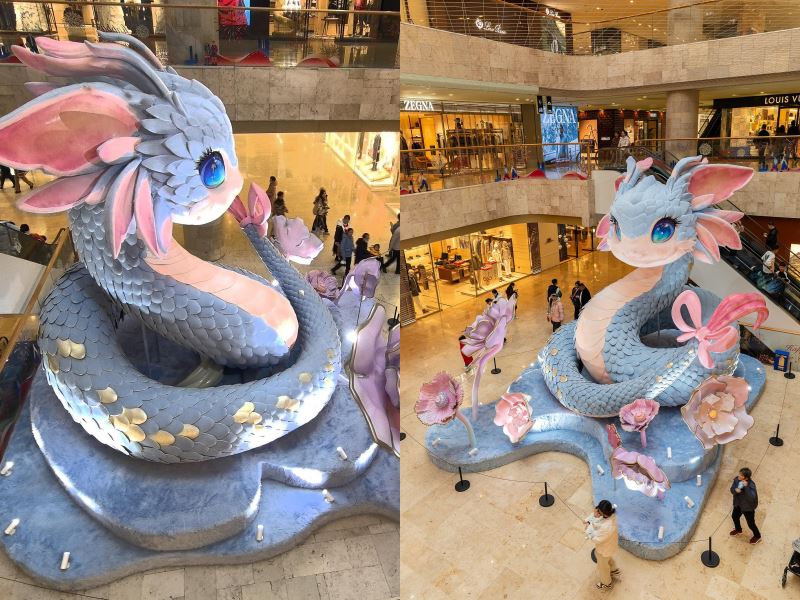 cny decorations in china malls go viral with pokémon-like snake sculptures