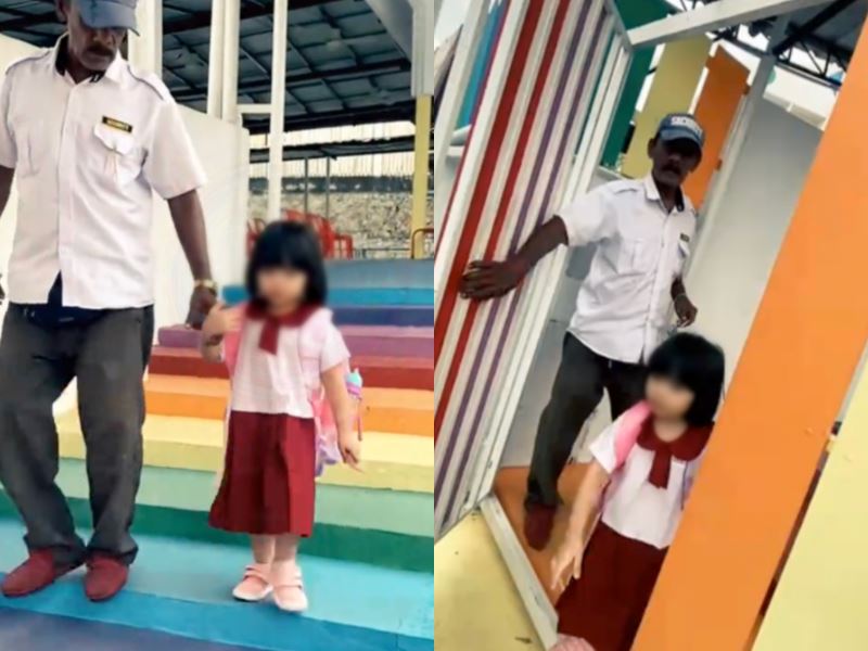 heartwarming video of security guard helping little girl captures hearts online!