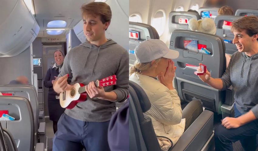 man proposes to girlfriend mid-flight by recreating iconic scene from the wedding singer