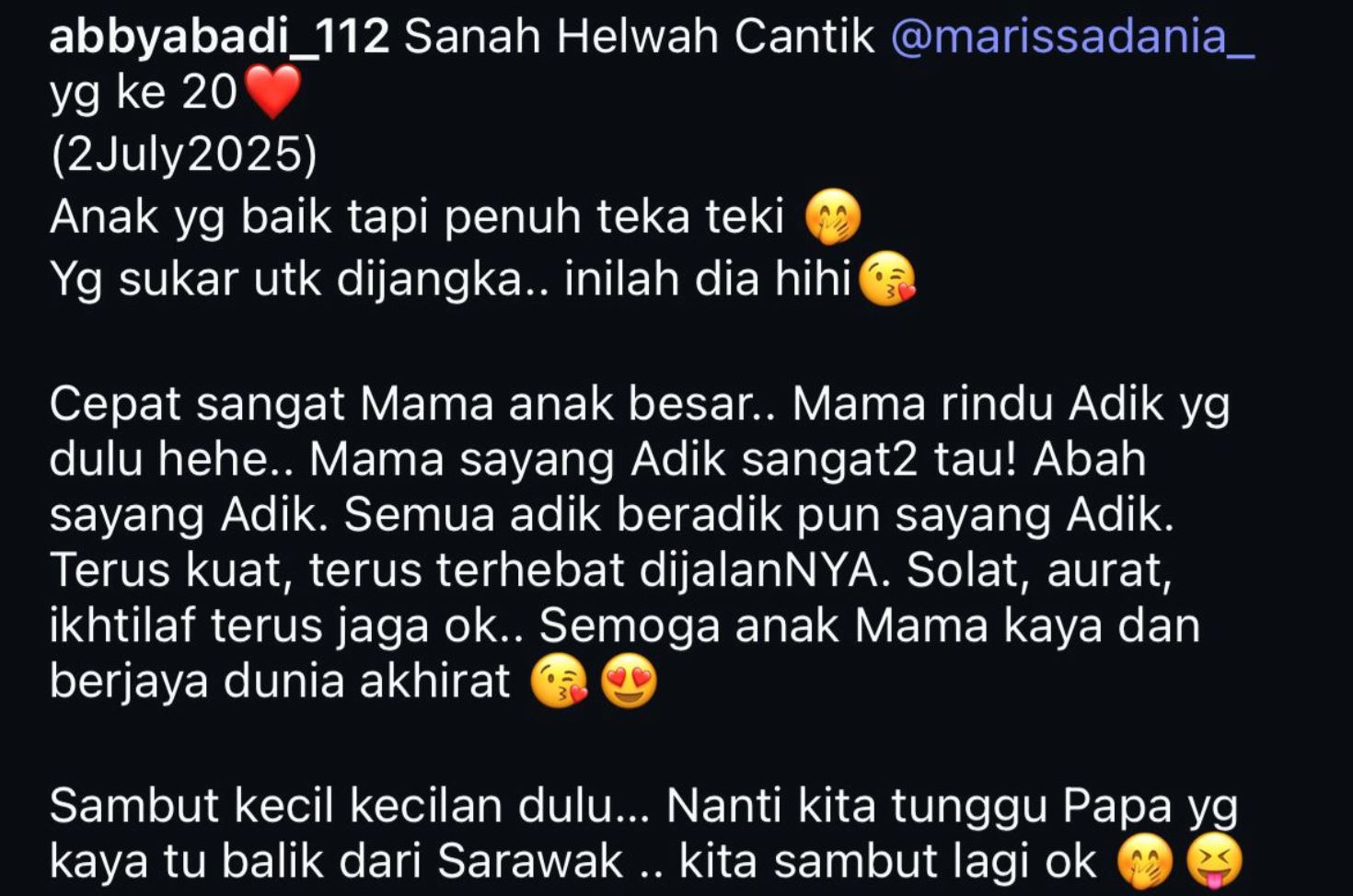 abby abadi sifatkan marissa anak yang baik, tapi penuh teka-teki - “mama rindu adik yang dulu…”