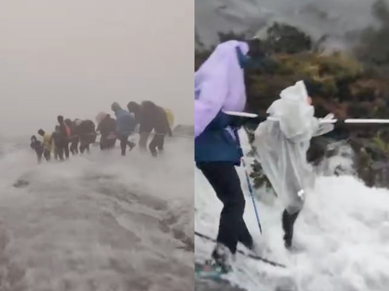 flash floods hit mount kinabalu as climbers struggle through raging waters