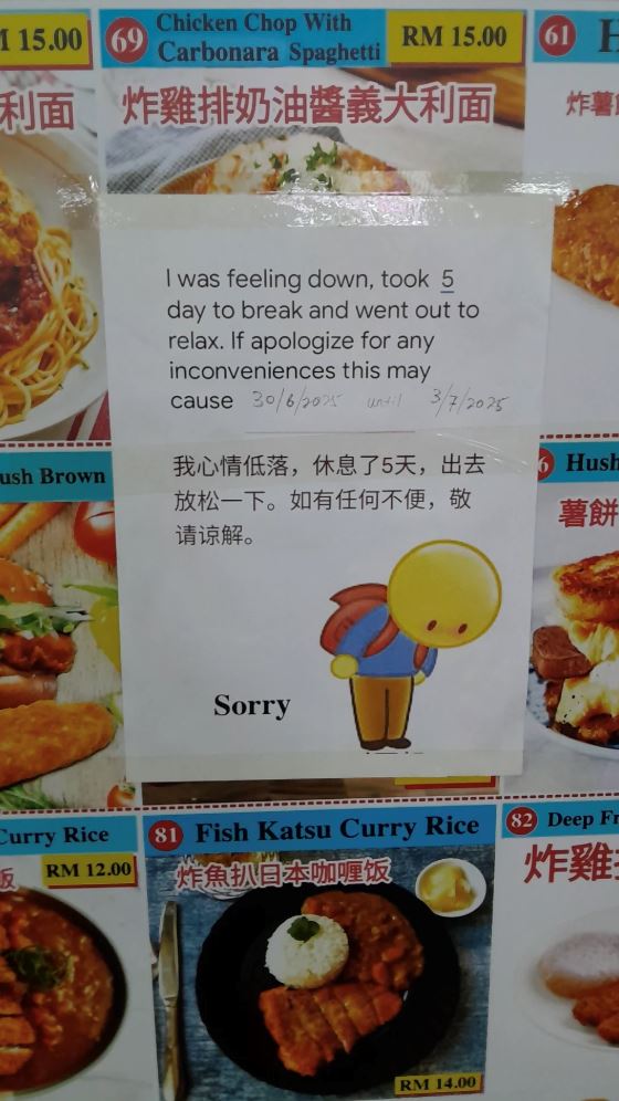 m'sians rally behind puchong hawker taking time off for mental health