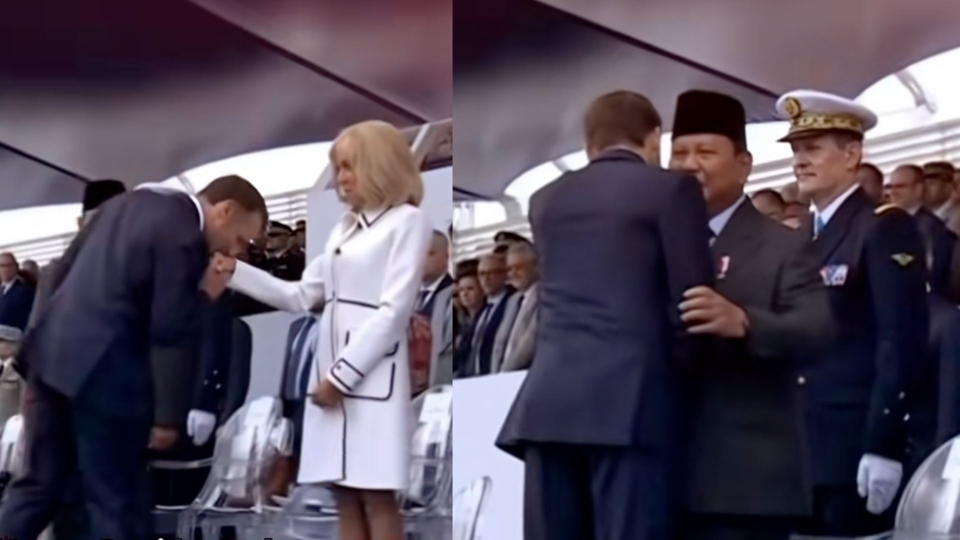 romantik! macron cium tangan isteri sebelum bersalam dengan prabowo di hari kebangsaan perancis