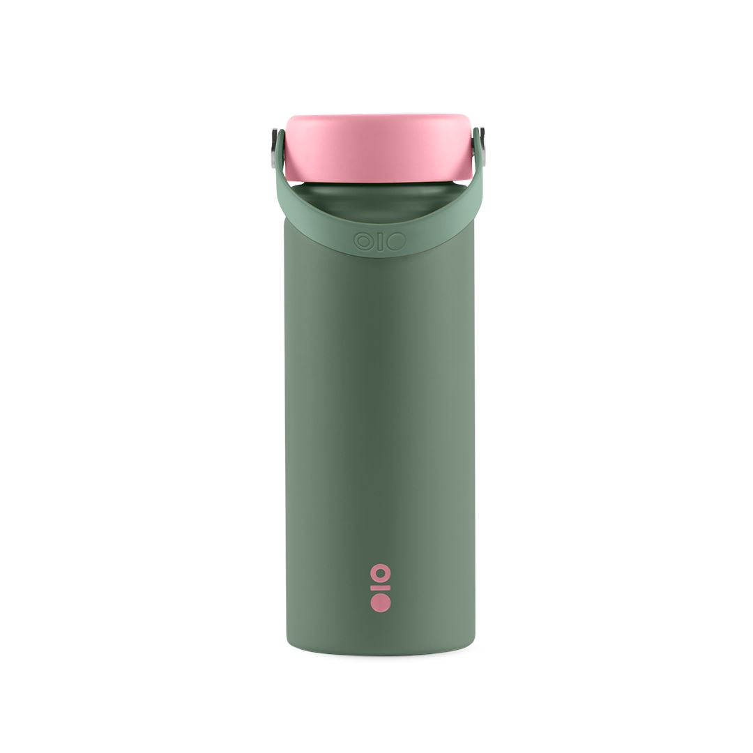 A green and pink Montigo tumbler