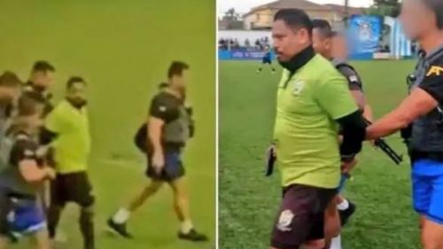 pengadil perlawanan brazil ditahan polis di tengah padang