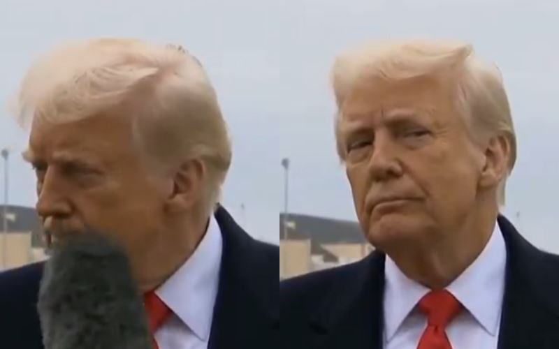 donald trump reacts after reporter’s mic strikes him on camera