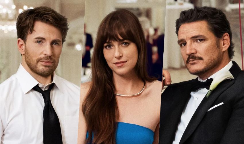 help! dakota johnson is stuck between pedro pascal and chris evans in ‘materialists’