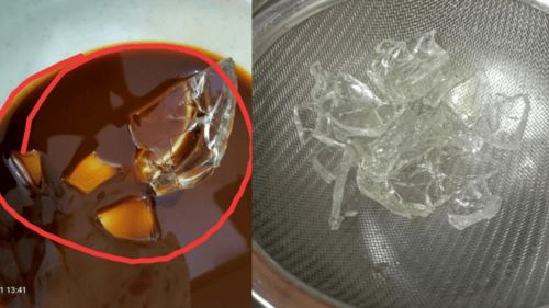 serpihan kaca dalam kopi ais di seri kembangan