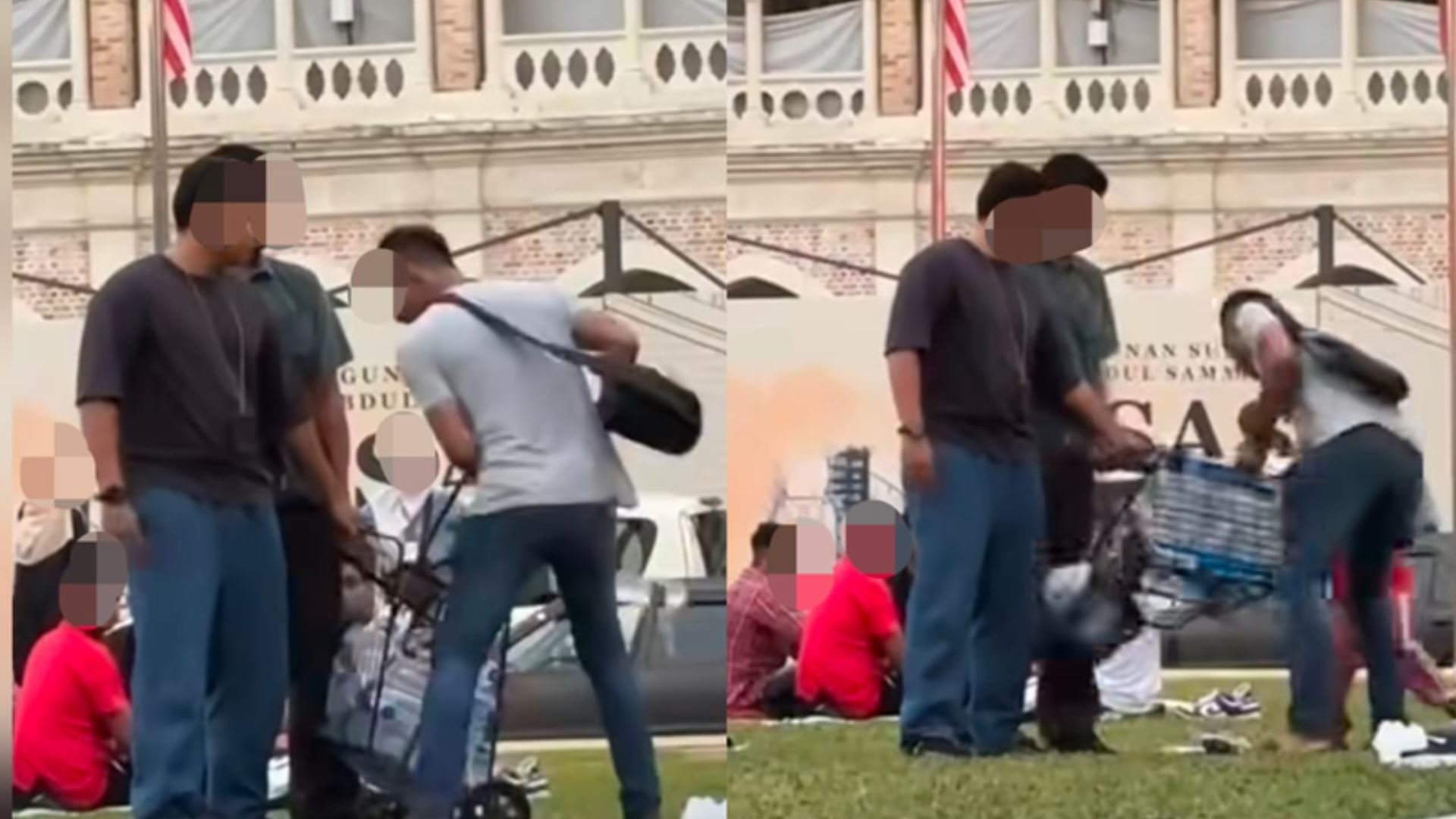 lelaki marah barangan jualan dirampas - “ambil.. ambil.. aku hanya jual air mineral dan tisu”