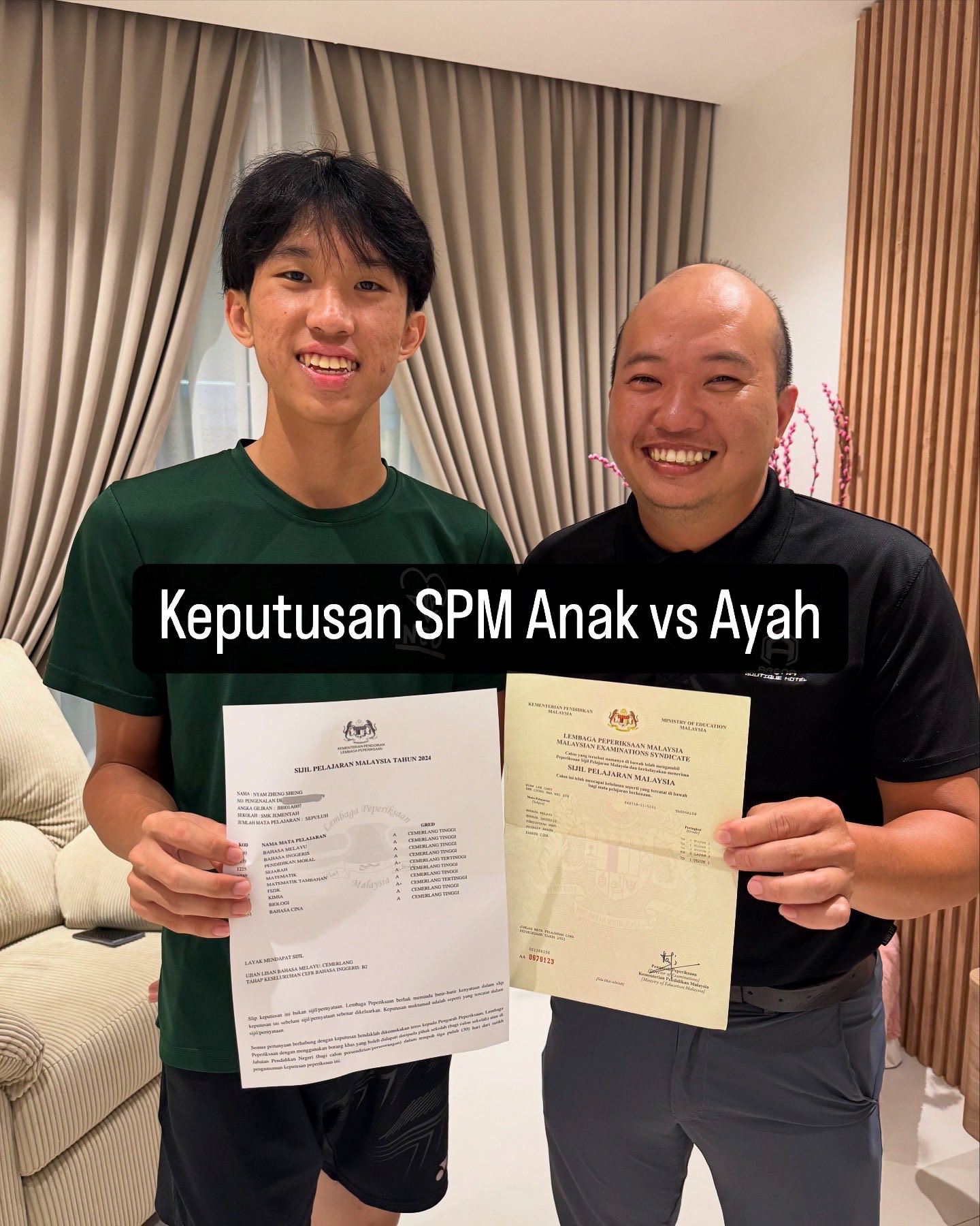 “like father, unlike son” m’sian dad proudly shares humble spm results next to son’s 10as!