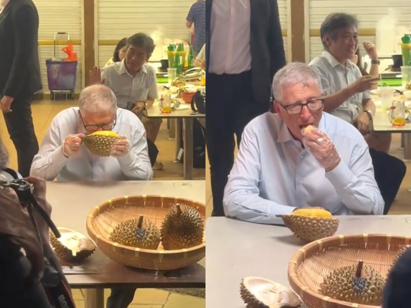 no thanks? bill gates samples durian in singapore and fans spot his subtle disapproval