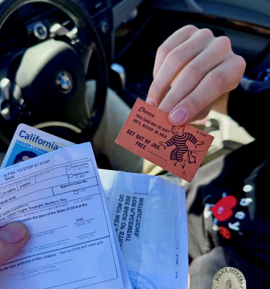 cheeky move backfires! california driver shows monopoly 'get out of jail' card to avoid traffic ticket