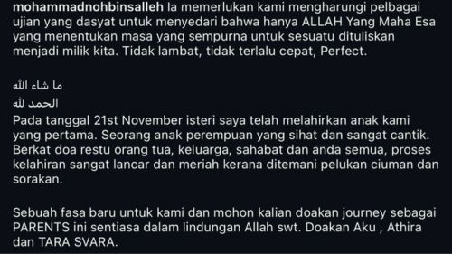 “tidak lambat, tidak terlalu cepat. perfect.”- noh salleh umum isteri selamat melahirkan anak pertama 