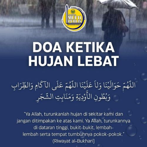 doa ketika hujan lebat, memohon agar rahmat turun pada tempat yang selamat