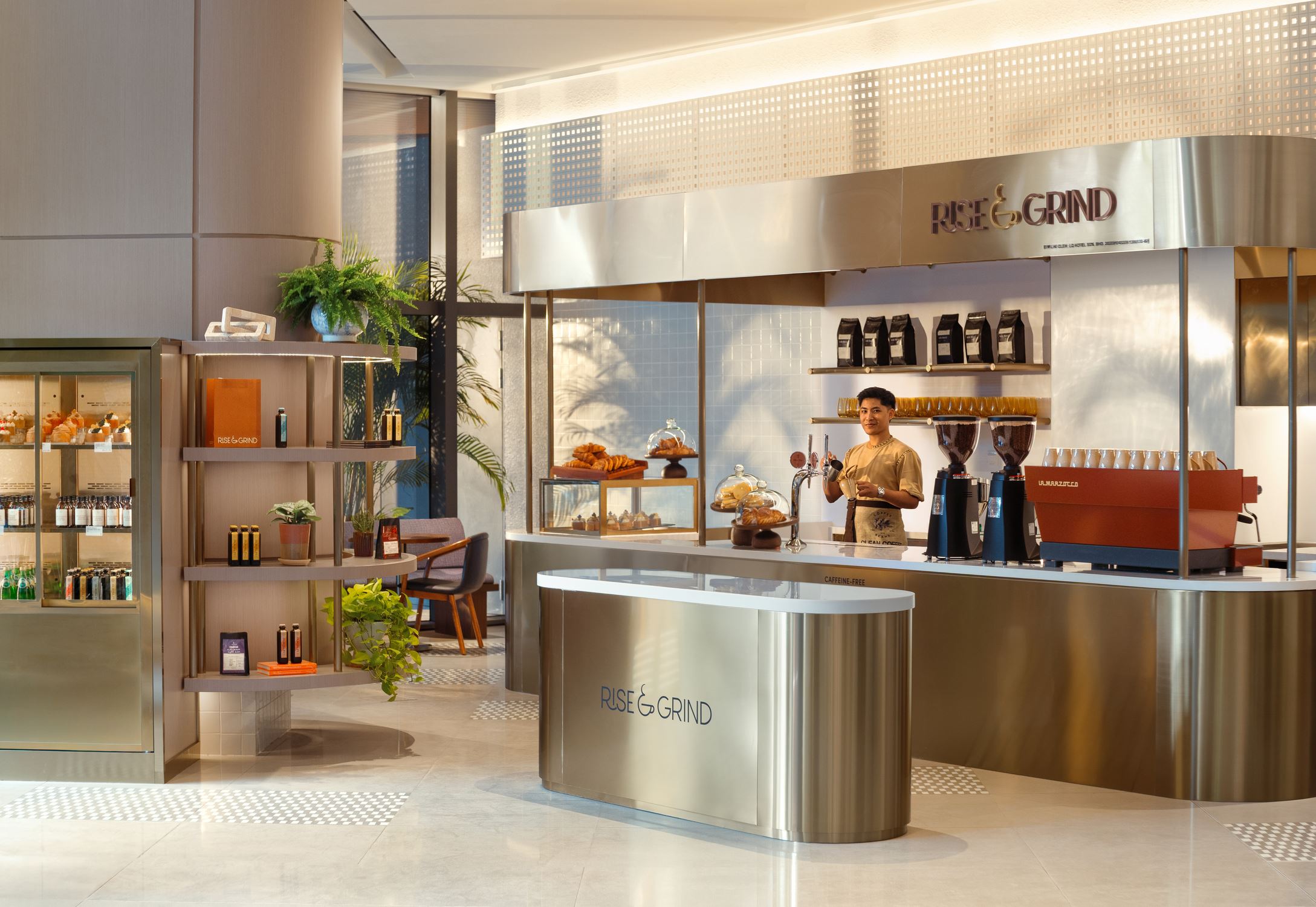 Rise and Grind is a contemporary grab-n-go espresso bar in Kimpton Naluria Kuala Lumpur hotel.
