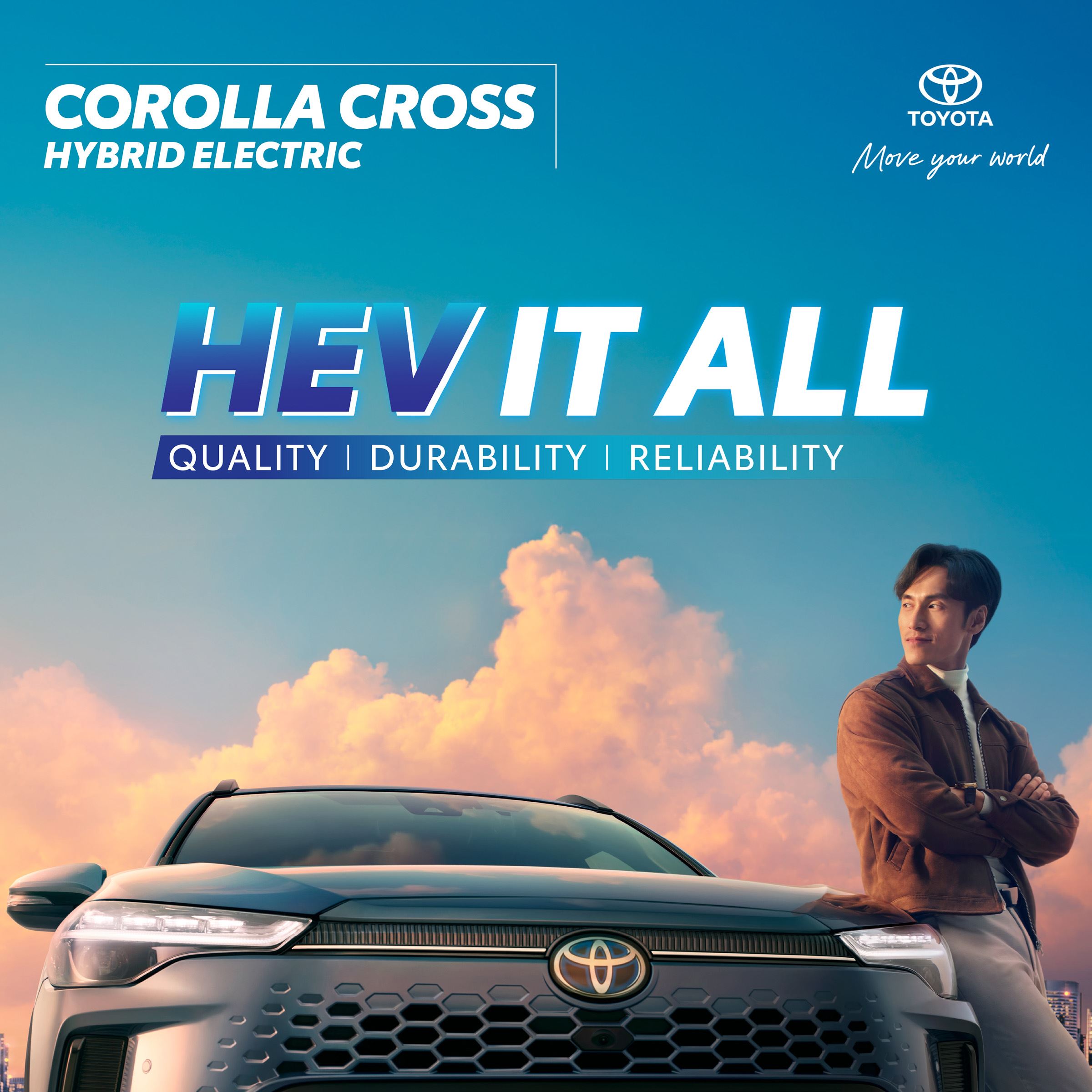 A man standing next to a Toyota Corolla Cross