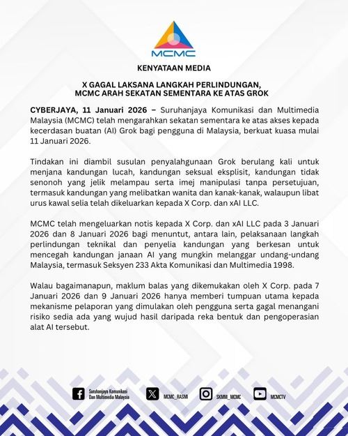 kelemahan kawalan kandungan, grok disekat sementara oleh mcmc