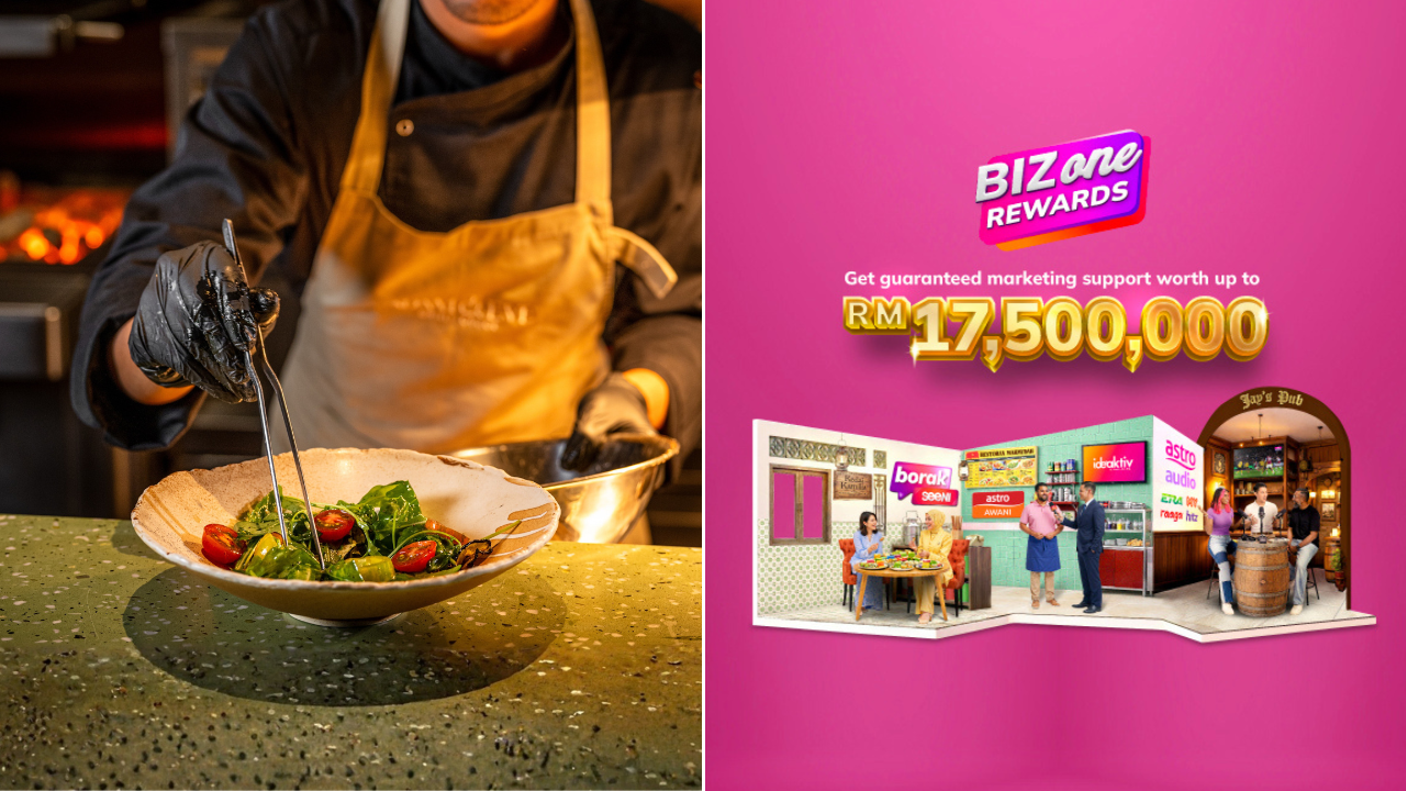 A chef making a meal and a promotional poster 