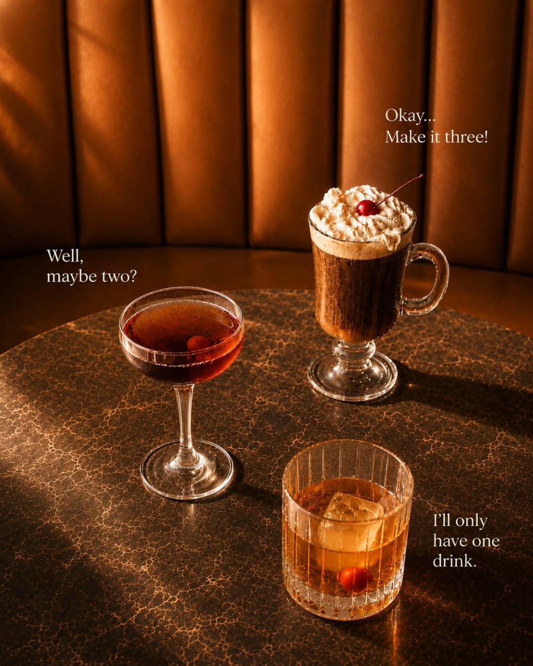 Three drinks on a table