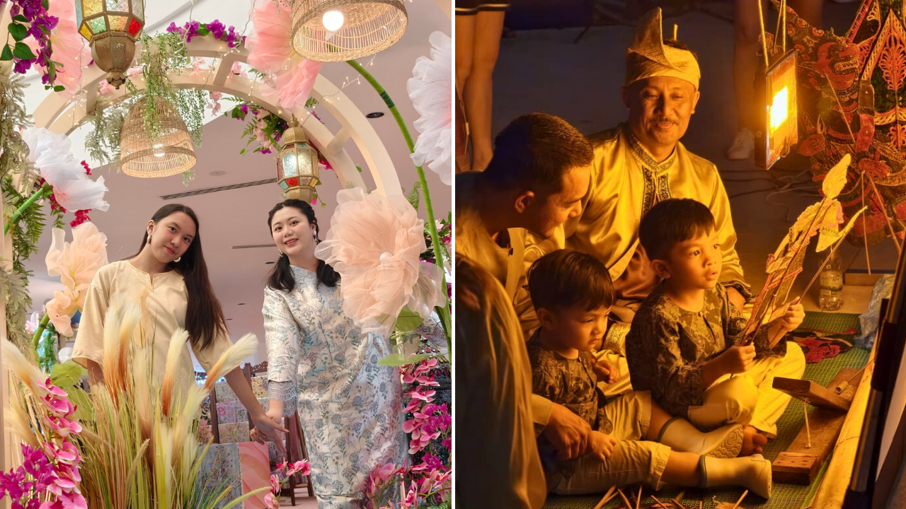 A collage of ladies and wayang kulit