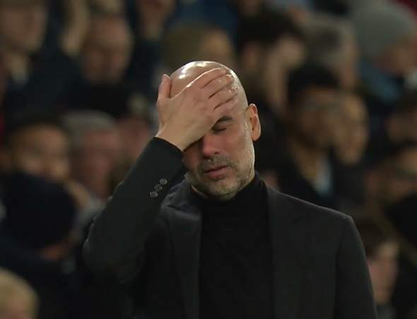 Pep Guardiola facepalming over a bad result