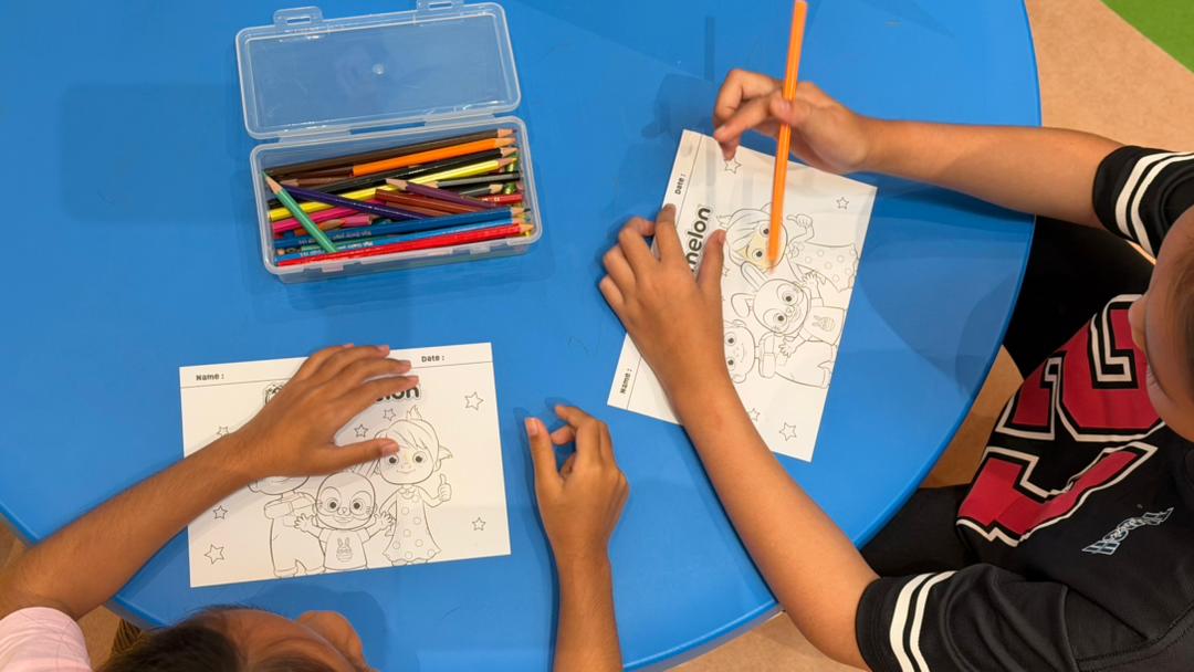 colouring activity at cocomelon harvest play