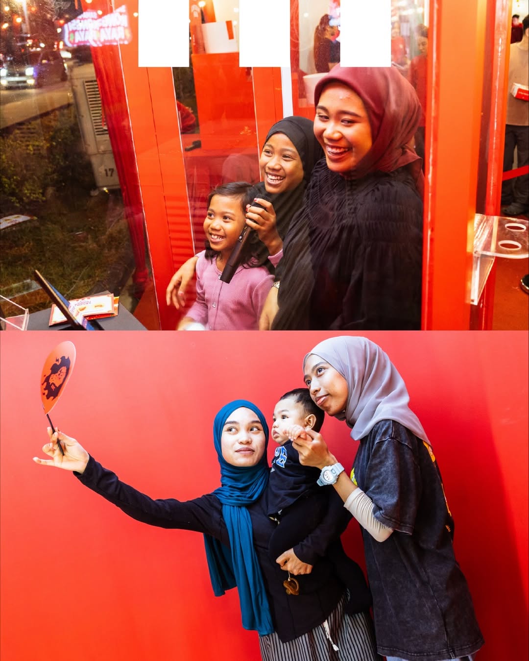Young Malaysian women taking selfies during KFC Raya event